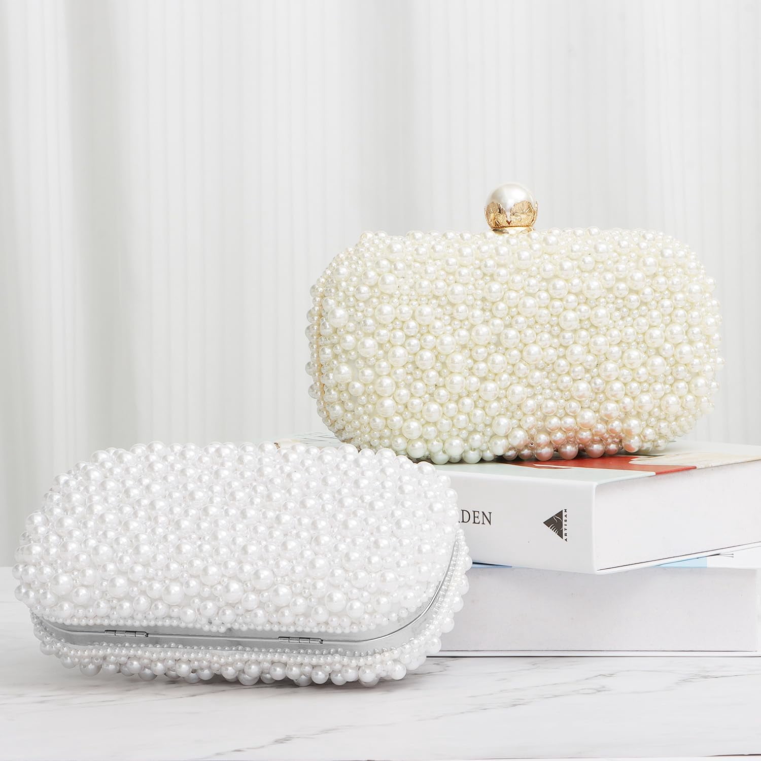 White Pearl Clutch Purses for Women Wedding Bride Pearl Evening Bag Party Clutch Wallet Tote Handbag