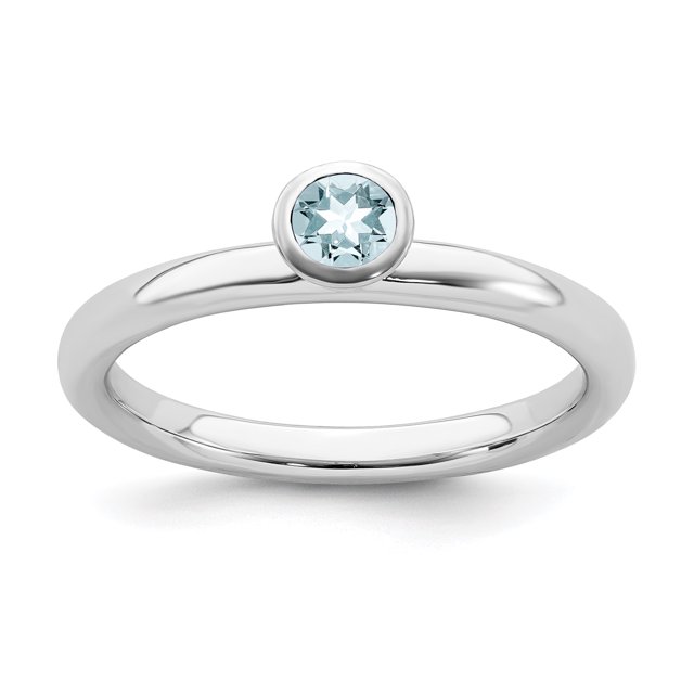 925 Sterling Silver 4mm Round Aquamarine Stackable Ring Birthstone March Gemstone