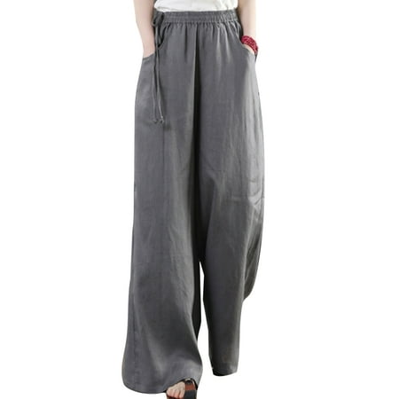 

Grianlook Women Wide Leg Palazzo Lounge Pants with Pockets Light Weight Loose Comfy Casual Pajama Pants Loose Fit Flared Linen Pants Gray XL