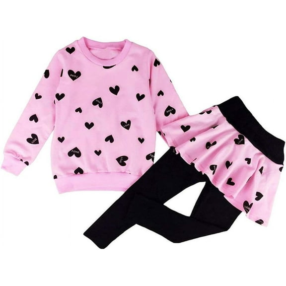 Kids Clothes Set Long Tops Girls Warm Long T-Shirt Top   Skirt Pants Outfits with Heart Shape
