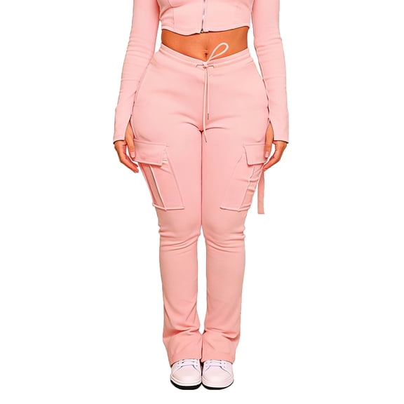 Hxshgdsn Womens Drawstring Leggings Skinny High Waist Cargo Sweatpants With Pockets Stretchy Casual Joggers Pink Xl