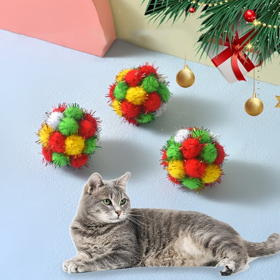 Christmas Cat Toys Ball, Interactive Cat Toys Ball, Glitter Plush Ball, Rolling Chasing Christmas Ball for Indoor Kitty