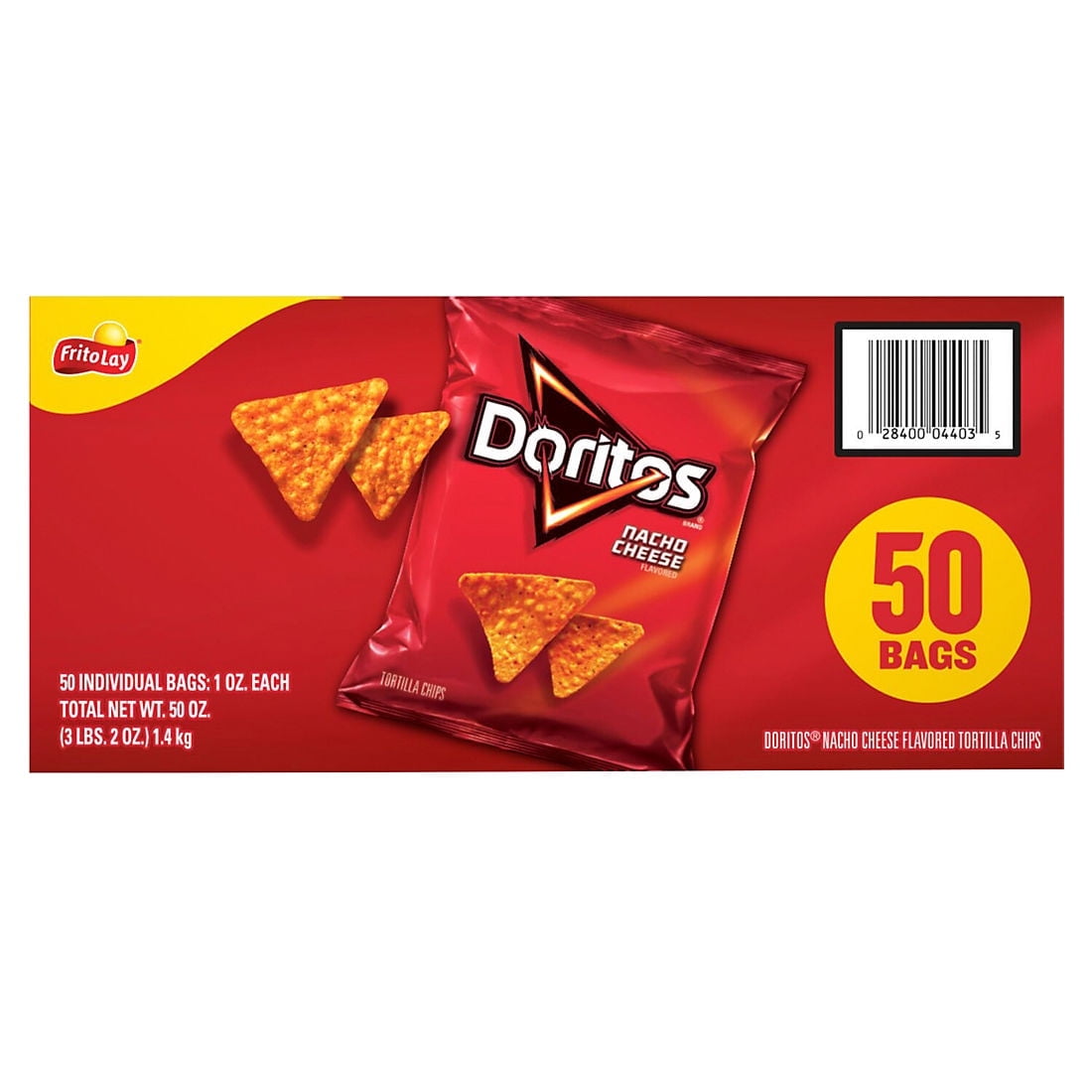 Doritos Nacho Cheese Tortilla Chips, 50-Count Individually Wrapped 1 oz Snack Bags