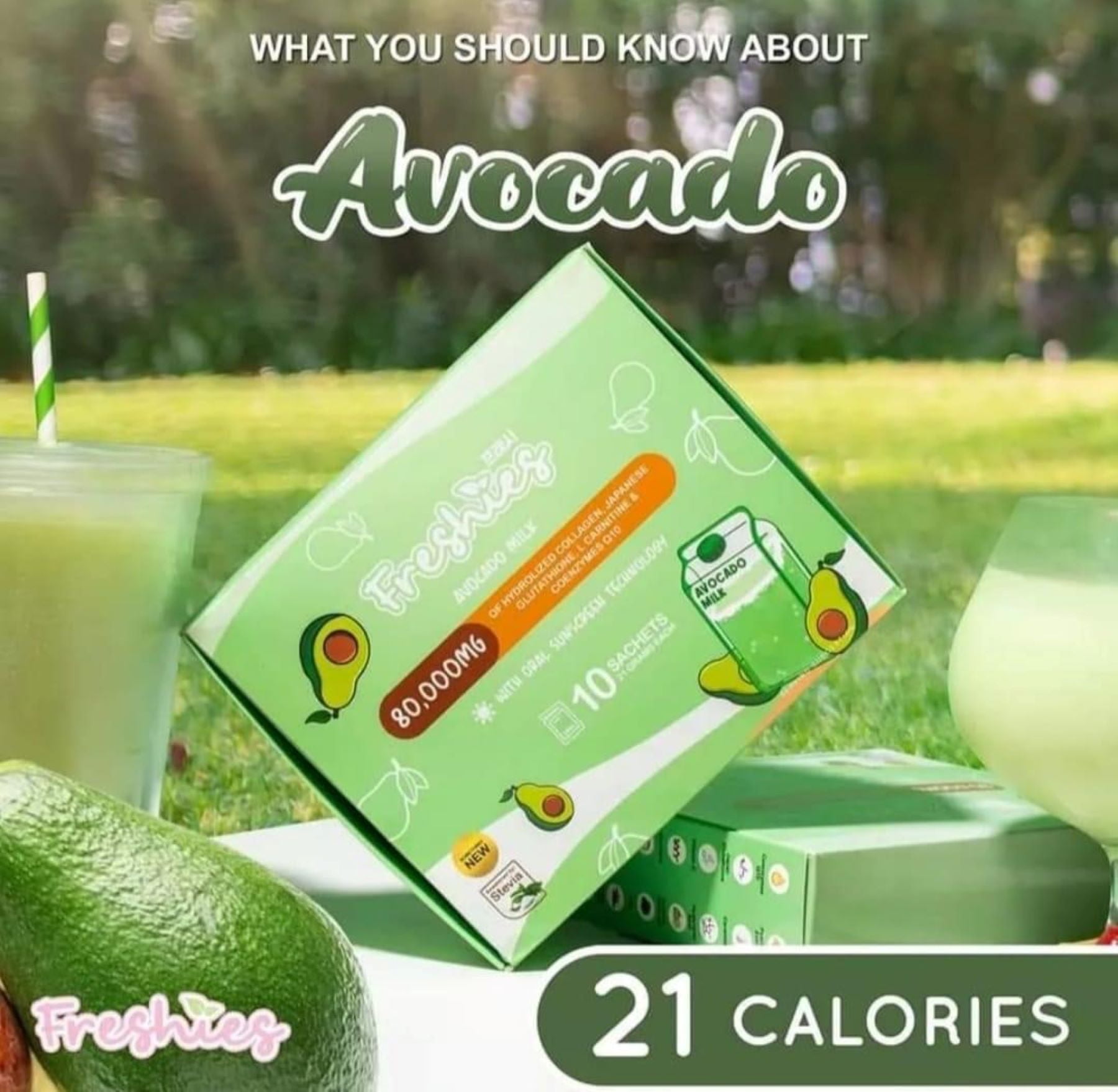 Freshies Avocado Milk Collagen Drink by Juju Glow, 10 Sachets