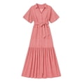 thumbnail image 5 of PBFRDSJ Womens Summer Dresses V Neck Striped Button Down Shirt Dress Half Sleeve Tiered Maxi Sundress with Adjustable Belt, 5 of 5