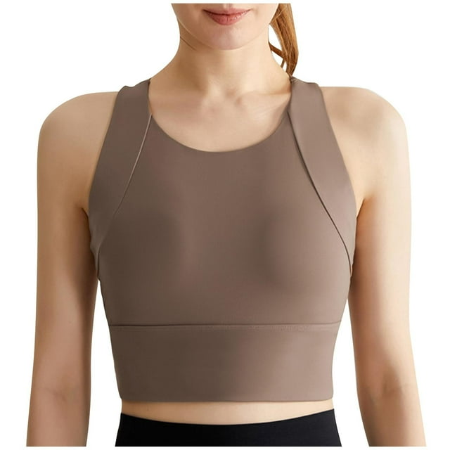 Xfvqtps Sports Bra for Women Sleeveless Racerback Padded High Impact Elastic Solid Color Yoga Athletic Exercise Crop Tank Top Coffee