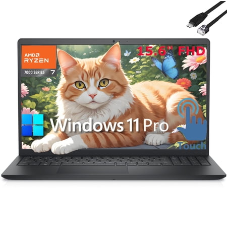 Dell Inspiron 15 Laptop, 15.6" Touchscreen FHD Computer, 8-Core AMD Ryzen 7 7730U (Beat Ultra 5 125U), 32GB DDR4 RAM, 1TB PCIe SSD, WiFi, Bluetooth, Webcam, HDMI, Windows 11 Pro, Type C to RJ45 Cable