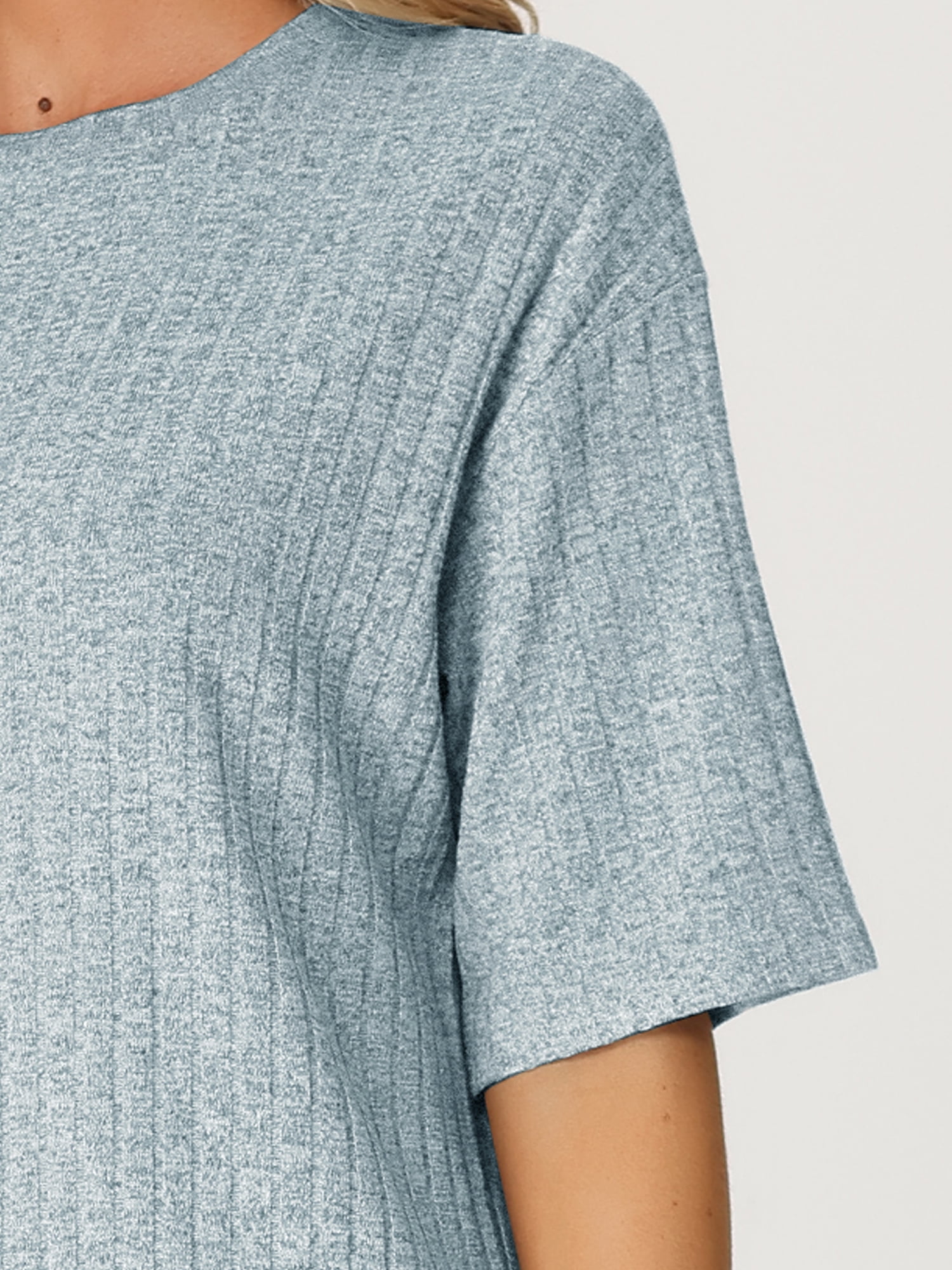 DARING DIVA Women's 2-Piece Knit Soft Tracksuit Short Sleeve Sweatshirt Set XL Light Blue
