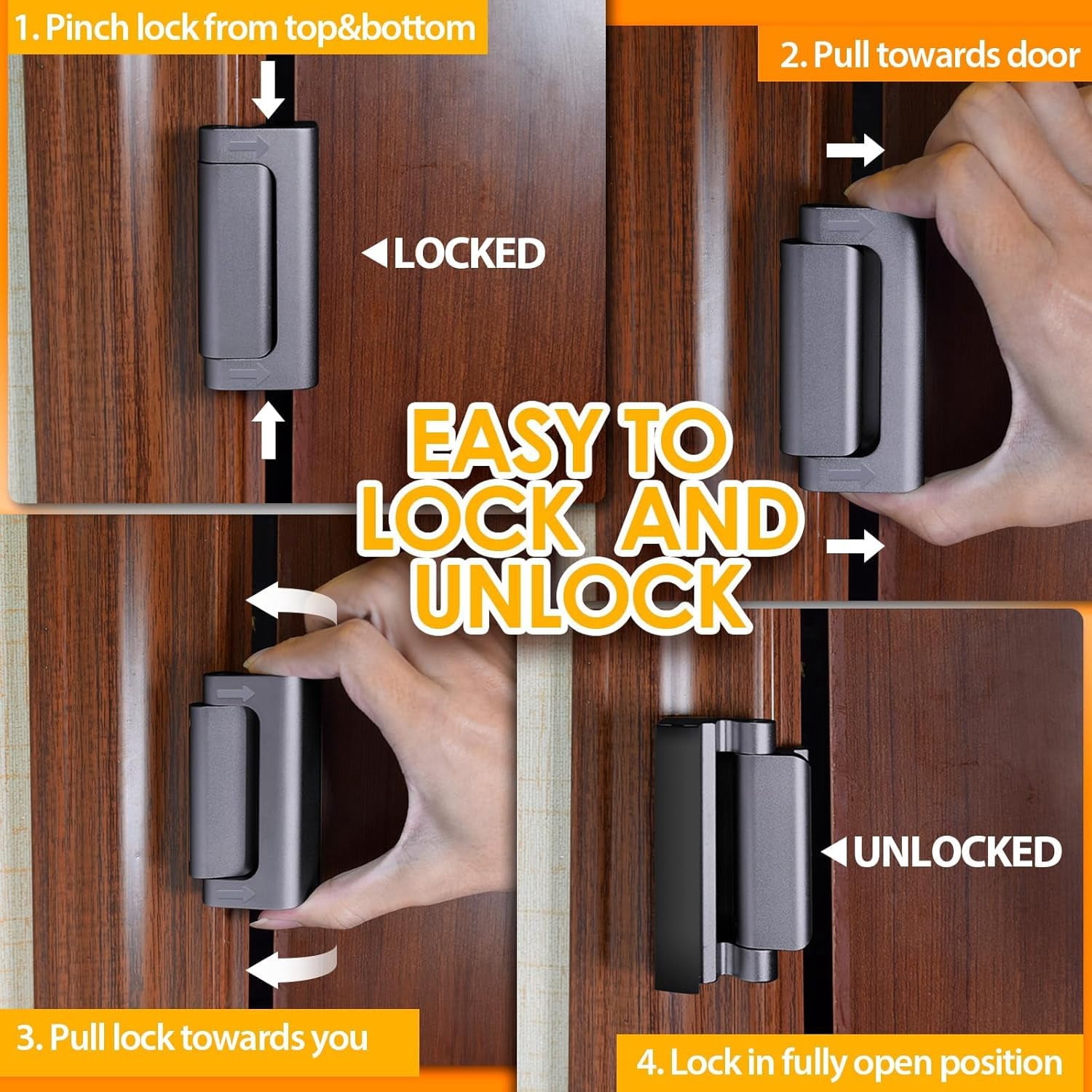 Home Security Door Reinforcement Lock: Metal Door Locks for Front Door Locks for Kids Safety Withstand 800 lbs Child Proof Door Latch for Top Inside Deadbolt Lock Home Defender Guard Flip Extra Lock