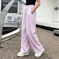 thumbnail image 5 of hlysgo Girls Wide Leg Pants Flowy Palazzo Linen Loose Fit Pant Casual Beach Travel Trousers with Pockets Purple Purple,5-6 Years, 5 of 5