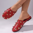 thumbnail image 3 of Rokment Metallic Gold Studded Mules Backless Dressy Sandals for Women Ladies Fashion Punk Casual Leather Closed Toe Low Heels Dress Slip on Open Back Flat Slippers Red Size 9.5, 3 of 7