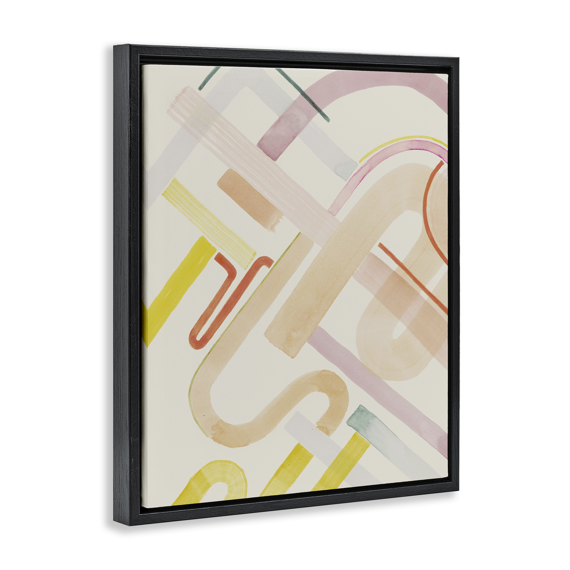 Stupell Industries Curved Forms Collage Abstract Painting Black Floater Framed Canvas Art Print Wall Art, 25 x 31