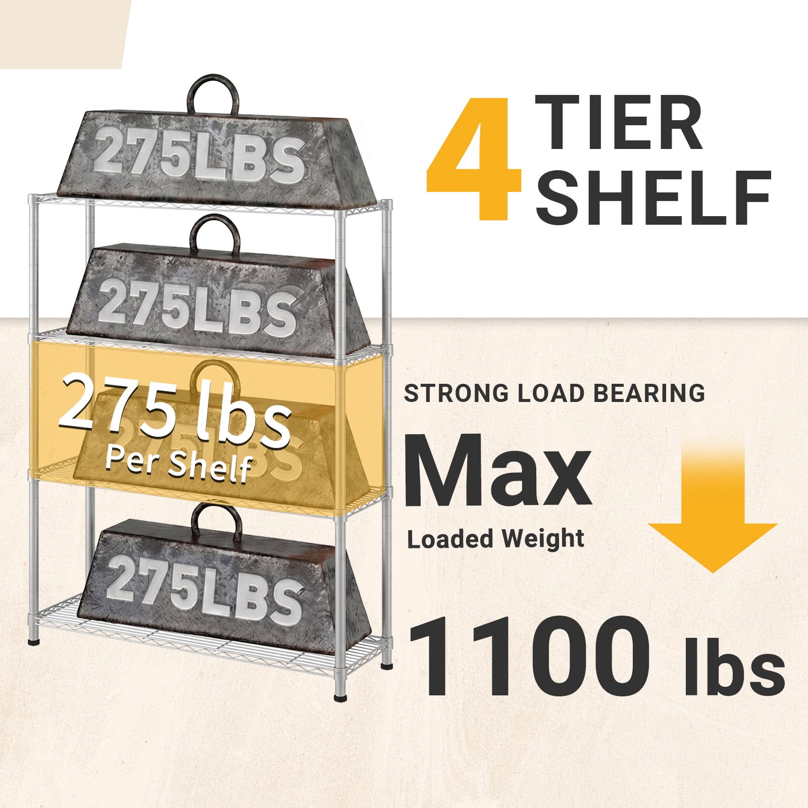 Ktaxon 4-Tier Metal Shelving Unit, Adjustable Shelf Organizer for Garage Kitchen, Storage Rack Capacity for 1100 lbs, 36"W x 14"D x 55"H, Silver Gray