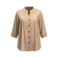 thumbnail image 4 of HongQid Womens Linen Blend Button Down Tunic Ladies Mandarin Neck Pleated Bust 3/4 Sleeve Blouse Casual Shirts, 4 of 7