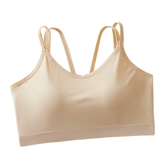V Neck Sports Bras For Women Adjustable Thin Straps Padded Yoga Bra Basic Wireless Bra Camisole