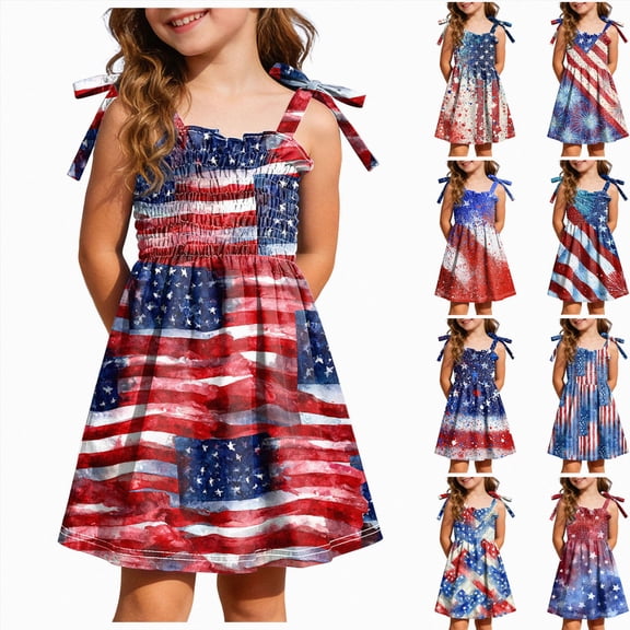 felwors Girls July 4th Dress Red White Blue Toddler Patriotic Outfit American Sundress 1-6 Years(Brick Red,4-5 Years)