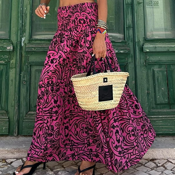 Falda bohemia para mujer Faldas de verano estampadas casuales Faldas elegantes de moda de vacaciones FLhrweasw Nuevo Walmart en linea