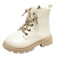 thumbnail image 5 of Girl's Fall Winter Ankle Boots Fashion Lug Sole Waterproof Leather Lace up Zipper Combat Booties Casual Work Riding Short Boots Beige 13 Little Kid, 5 of 5
