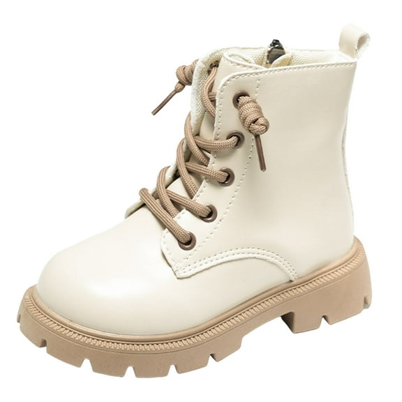 BOBOGOJP Girl's Mid Calf Combat Ankle Lace up Boots Beige for Size 1