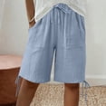 thumbnail image 2 of GUACER Womens Wide Leg Shorts Casual Drawstring Elastic Waist Linen Summer Bermuda Shorts with Pockets Hem Tie, 2 of 9