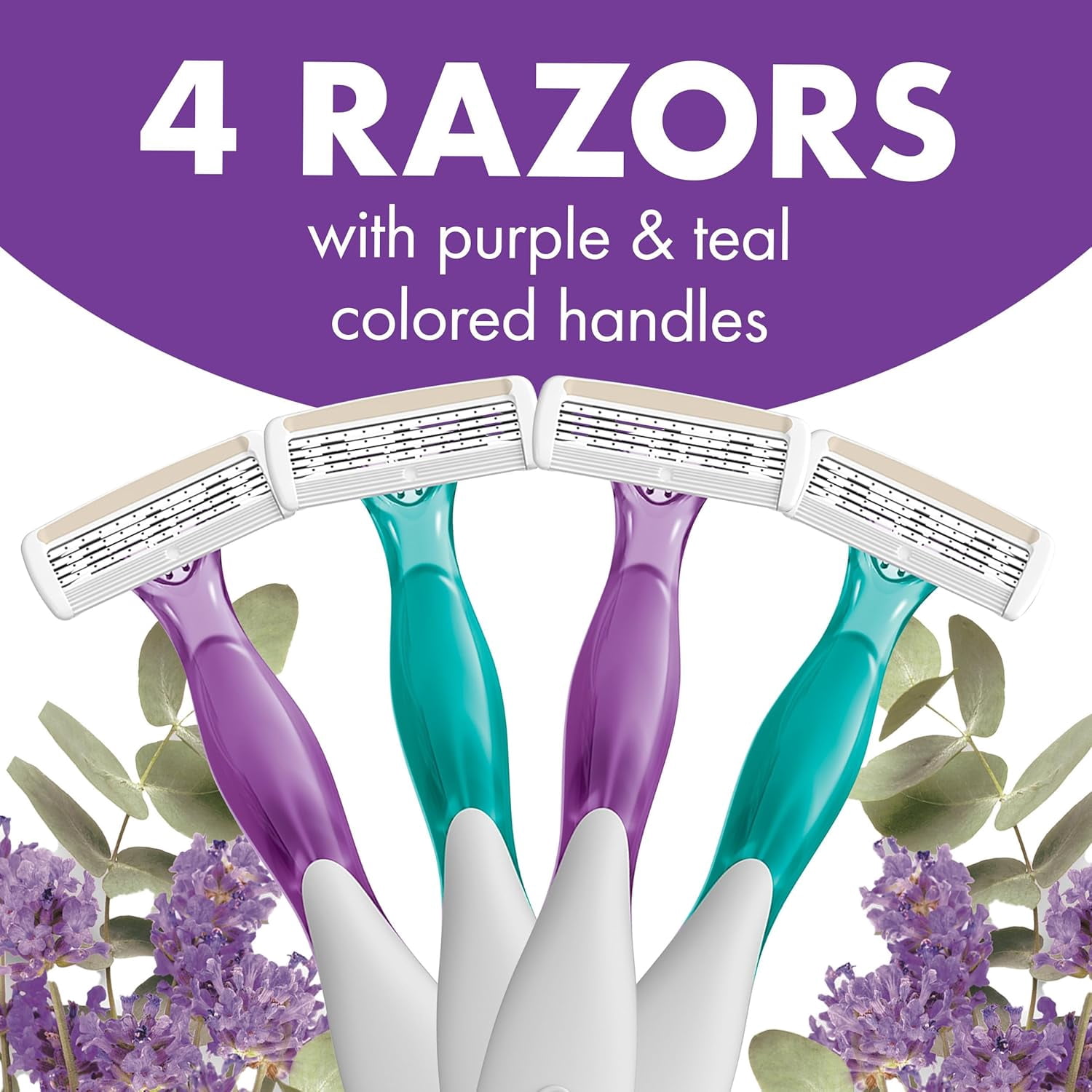 BIC Soleil 4 Escape Scented Women's Disposable Razors With 4 Blades, Comfortable Shave, Lavender & Eucalyptus Scented Handle Shaving Razors for Women, 4 Count