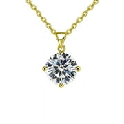 Bonjour Jewelers 18k Yellow Gold 1 Carat Round Cut Moissanite Solitaire Pendant Necklace Plated
