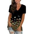 thumbnail image 2 of USSUMA Plus Womens Tops Dressy Casual V Neck Short Sleeve Women's Shirts and Blouses Daisy Print T-Shirts for Women Trendy Bohemian Retro Basic Flowy Tunic Top Summer Beach, 2 of 6