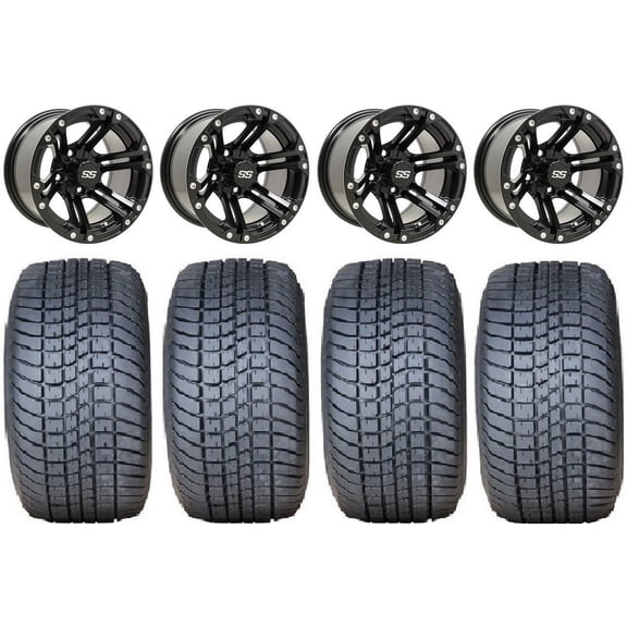 GTW Specter 12" Golf Cart Wheels Black 225x35 Lo Pro Tires E-Z-GO & Club Car