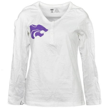 State Wildcats Spring - NCAA Kansas State Wildcats White Womens Long Sleeve Tshirt Button Crew Neck 2XL