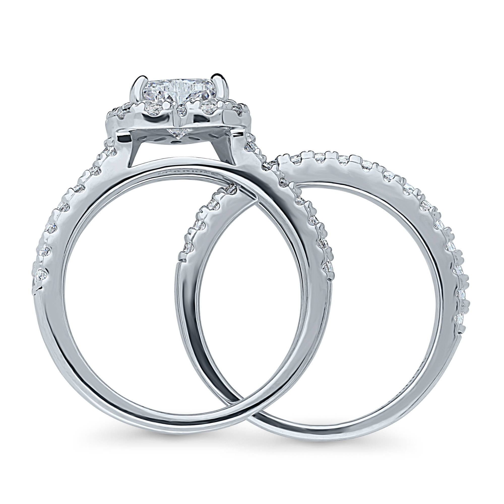 BERRICLE Sterling Silver Halo Wedding Engagement Rings Heart Shaped Cubic Zirconia CZ Heart Insert Ring Set for Women, Rhodium Plated Size 8.5