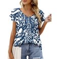 thumbnail image 1 of CHOK Womens Tops Summer Double Ruffle Short Sleeve V-Neck Casual Blouses  Colorful Leaves-L(US 12-14), 1 of 5