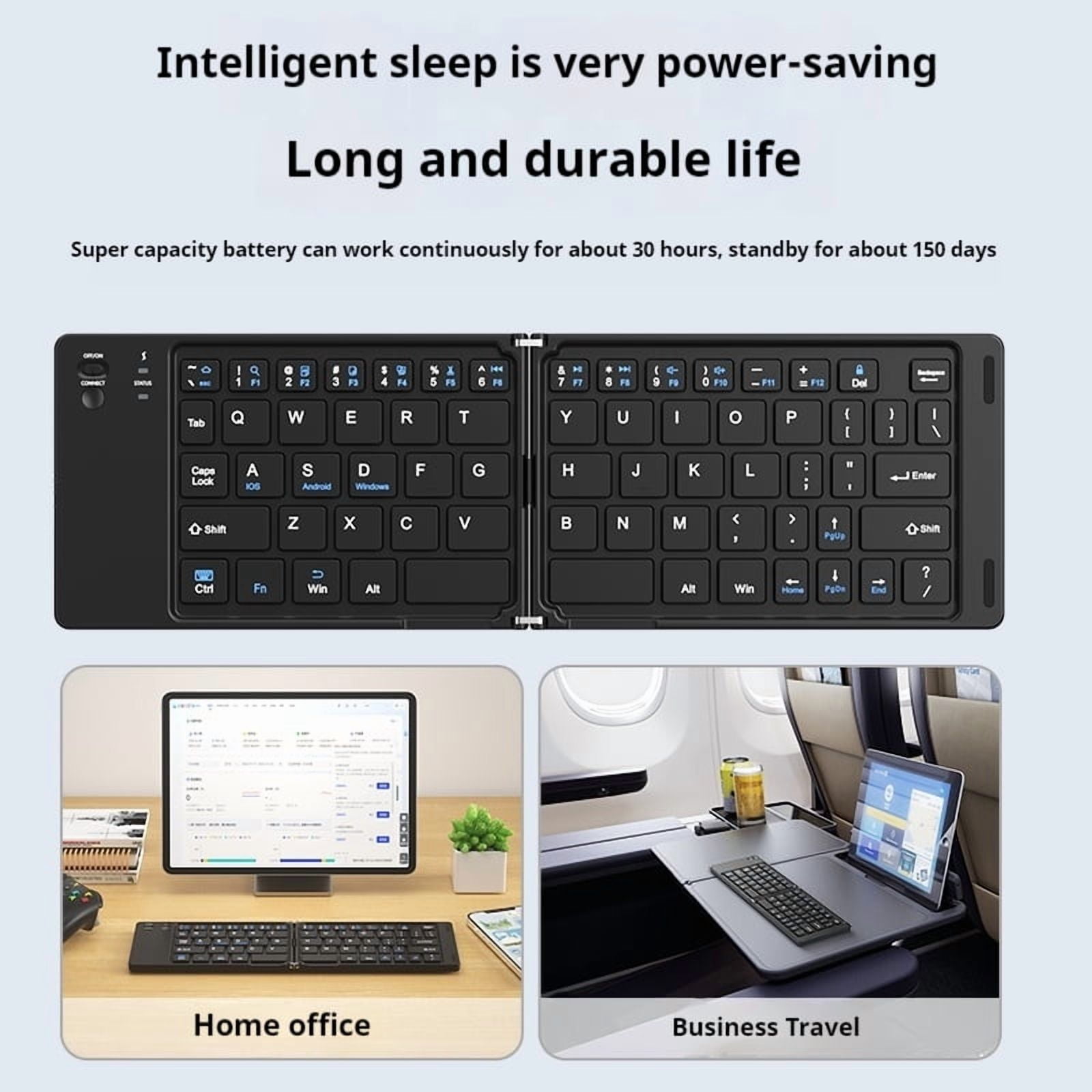 Bow Wireless Bluetooth Foldable Keyboard Ipad Tablet Phone Notebook Universal Home Work Portable Pocket Keypad For Business Trip