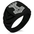 thumbnail image 1 of Stainless Steel Mjolnir Thor's Black Skull Hammer Chevron Pattern Biker Style Polished Ring, 1 of 1
