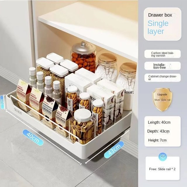 Nuevo estante de almacenamiento de cocina con rieles deslizantes, tipo cajonera extraíble, bandeja de almacenamiento, caja de especias, estante de almacenamiento, organizador de armarios
