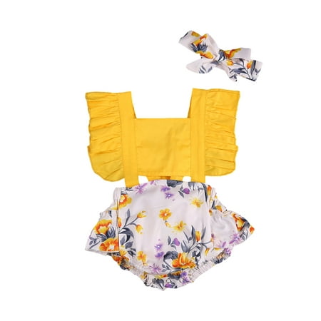 

ZIYIXIN Toddler Kids Baby Girl Summer Clothes Floral Romper Jumpsuit Fly Sleeve Bodysuit Sunsuit Outfits Yellow 0-6 Months