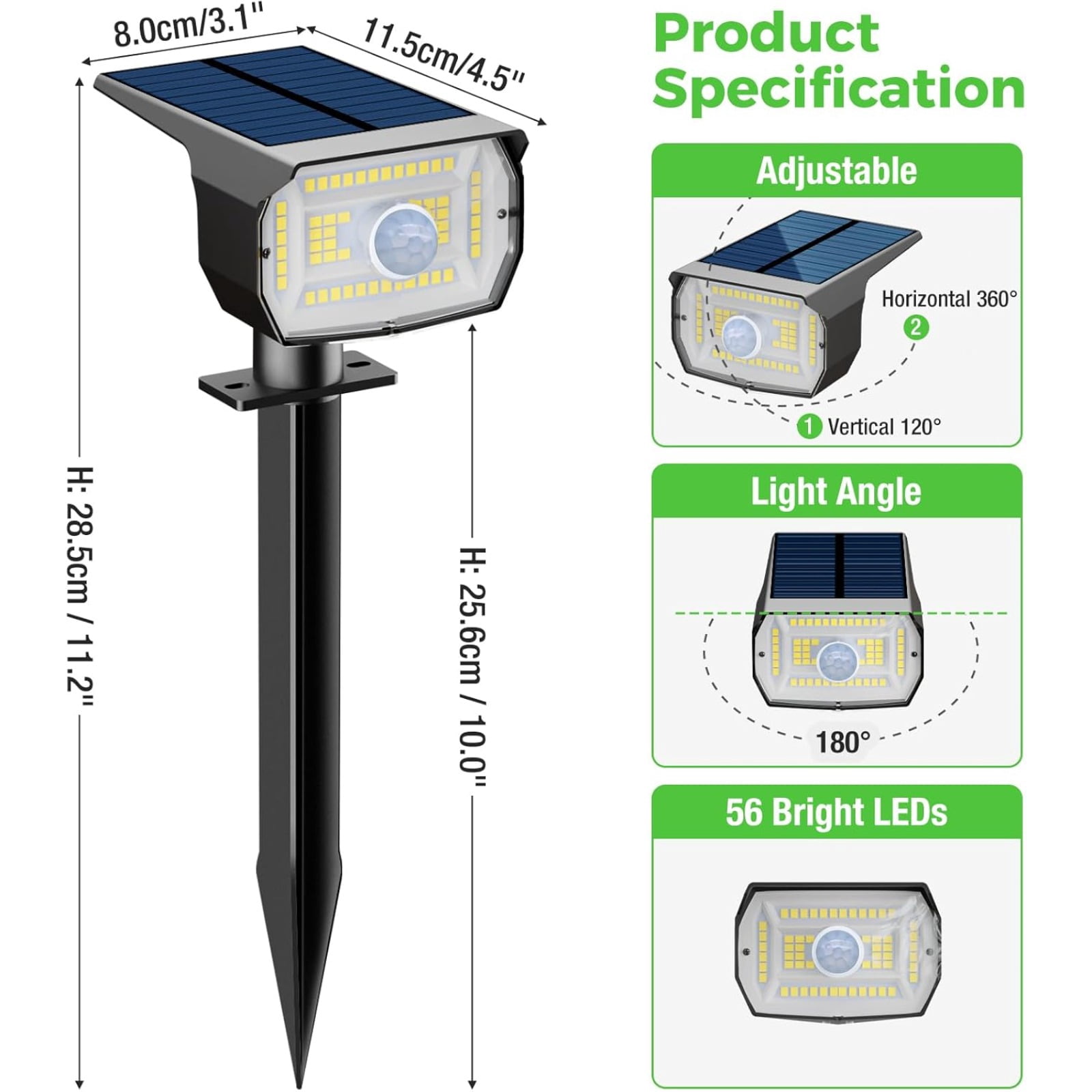 4 Pack Solar Lights Outdoor, IP65 Waterproof Motion Sensor 2-in-1 Solar Spot Lights with 3 Modes for Yard Garden Patio Driveway Walkway Wall