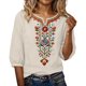 thumbnail image 5 of Neewe Women's Embroidered Tops 3/4 Sleeve Traditional Boho Shirts for Women V Neck Peasant Tunic Blouses, 5 of 8
