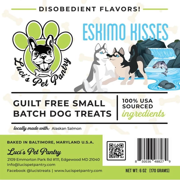 Eskimo Kisses "Alaskan Salmon Biscuits" Homemade Dog & Puppy Treats! Gift Box with 4 - 6 oz. Treat Bags