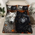 thumbnail image 2 of Feelyou 3D Wolf Twin Sheet Sets for Teens, Autumn Maple Leaf Botanical Twin Fitted Sheet, Woodland Wildlife Flat Sheet, Breathable Home Decor, 3-Piece, 2 of 7