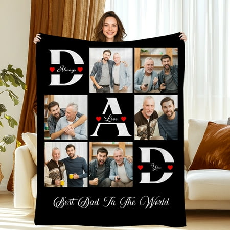 Custom Father Blanket with Photos Personalized Flannel Throw Blankets for Dad Fater Birthday Christmas Halloween Fathers Day Gift Custom Father Blanket with Photos Personalized Flannel Throw Blankets for Dad Fater Birthday Christmas Halloween Fathers Day Gift