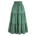 thumbnail image 4 of YDFCWXW Women's High Elastic Waist Midi Skirt Casual Trendy Flowy Ruffle Floral Print A line Skirts Green, M, 4 of 4