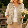 thumbnail image 2 of Women's Lightweight Padded Sleeveless Vest Solid Basic Layering Quilted Gilet Loose Fit Fall Winter Casual Warm Waistcoat with Pocket Khaki, 2 of 5