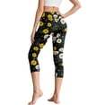 thumbnail image 2 of SCRAWLGOD Daisy Leaf Bubble Black High Waisted Capri Leggings with Pockets for Women, Breathable Butt Lifting Leggings, Comfy Slim Active Yoga Pants for Cycling Workout, 3XL, 2 of 7