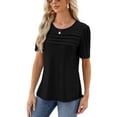 thumbnail image 6 of SHIBEVER Women Short Sleeve Tops Summer Baggy Round Neck Blouse Fashion Solid Color Tee Pleated Dressy Casual Clothes Black Tee Plus Size XXL, 6 of 6