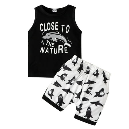 

B91xZ Toddler Girl Outfits Kids Toddler Baby Boys Spring Summer Cotton Print Sleeveless Vest Tops Shorts Outfits Clothes Black Sizes 4-5 Years