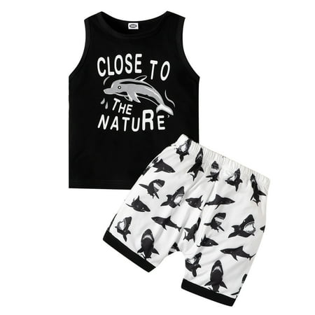 

Toddler Baby Boys Spring Summer Cotton Printed Sleeveless Vest Tops Shorts Outfits Clothes Kids Child Clothing Streetwear Dailywear Outwear