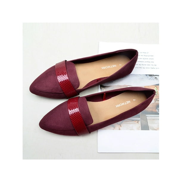 Avamo Ladies Flats Comfort Ballet Flat Pointy Toe Dress Shoes Lightweight Pumps Formal Wine Red 7