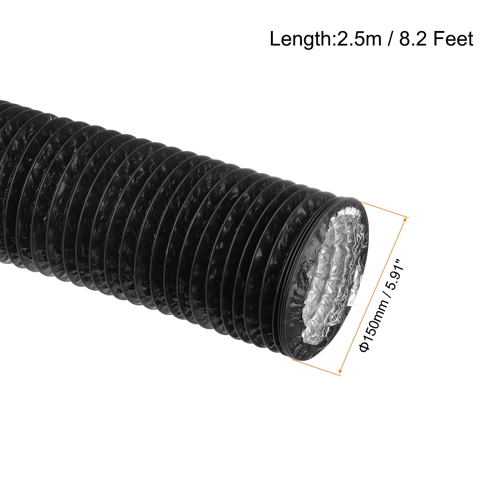 Uxcell Dryer Vent Hose 6 inch 8 Ft Air Ducting for Heating Cooling Ventilation and Exhaust with 2 Clamps, Black
