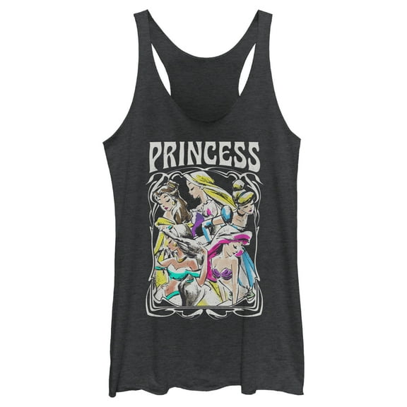 Women's Disney Princess Sketch Poster Racerback Tank Top Black Heather Large
