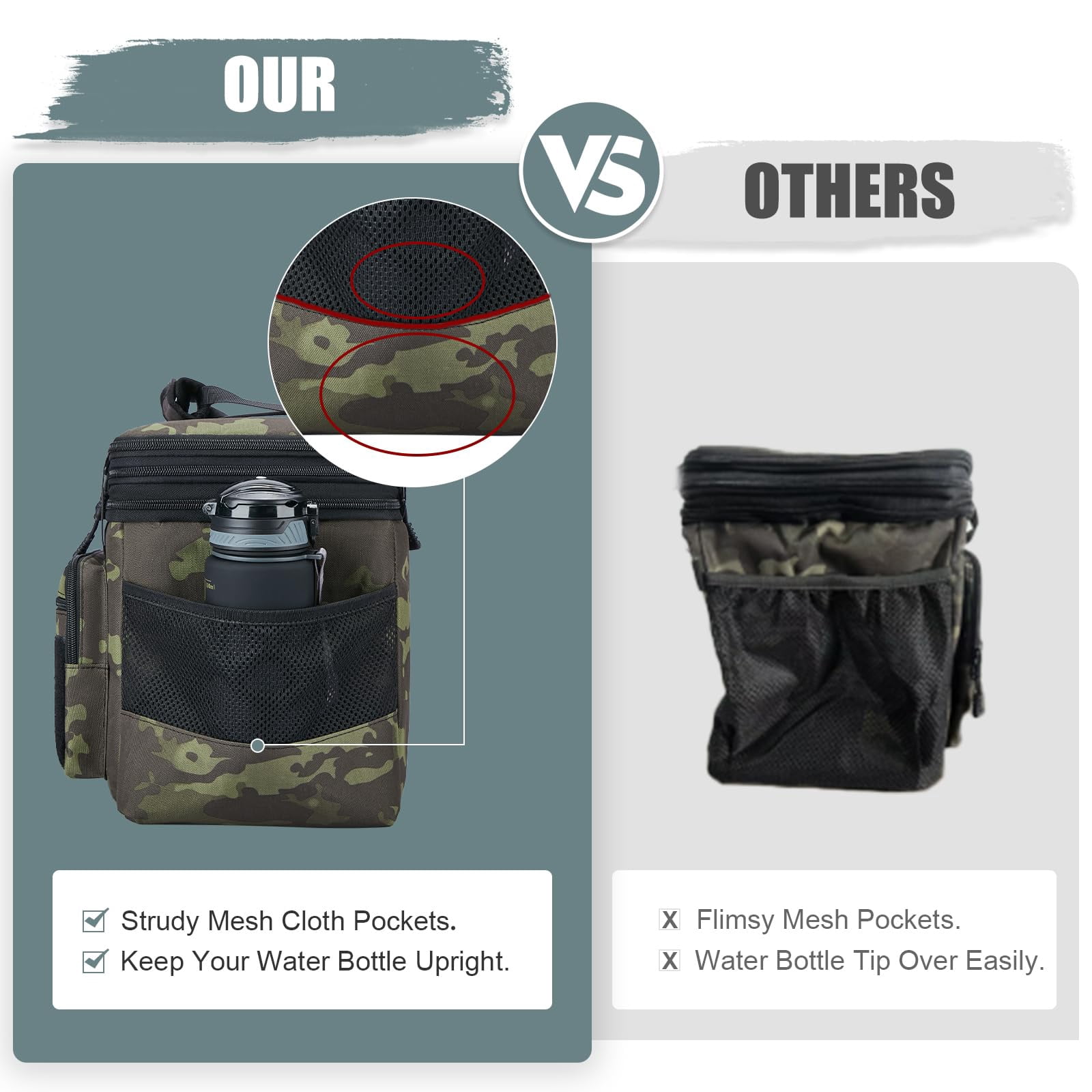 Holuxer Large Lunch Boxes for Men/Adults, Double Deck Expandable Camping Lunch Bag for Work Travel Daytrip Picnic Outdoor, Insulated Leakproof Cooler Bags with Flag Adjustable Shoulder Strap Camo